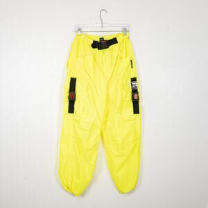 Cyberdog vintage Y2K Rave Pants Neon Yellow/green Cargo pockets M